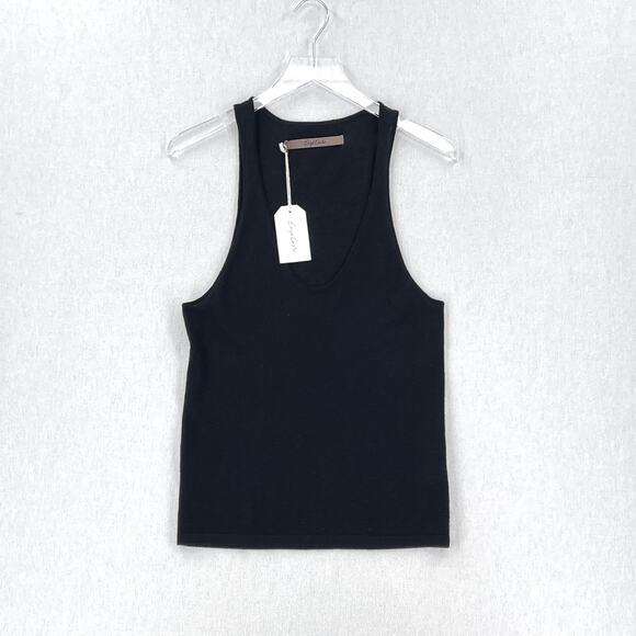 ENZA COSTA Tissue Cashmere Tank Top Womens Medium Black Scoop Knit Layering NEW - Picture 2 of 13